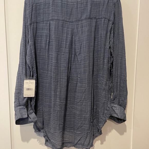 Free People Talk to Me button down shirt. Blue. Size Large. NWT - Picture 9 of 11